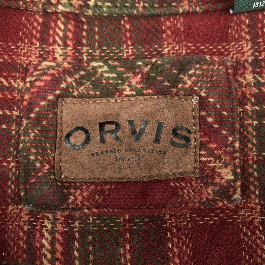 Orvis Men's Medium Long Sleeve Flannel Check Shirt, Heavyweight cotton red type Vintage Second Hand