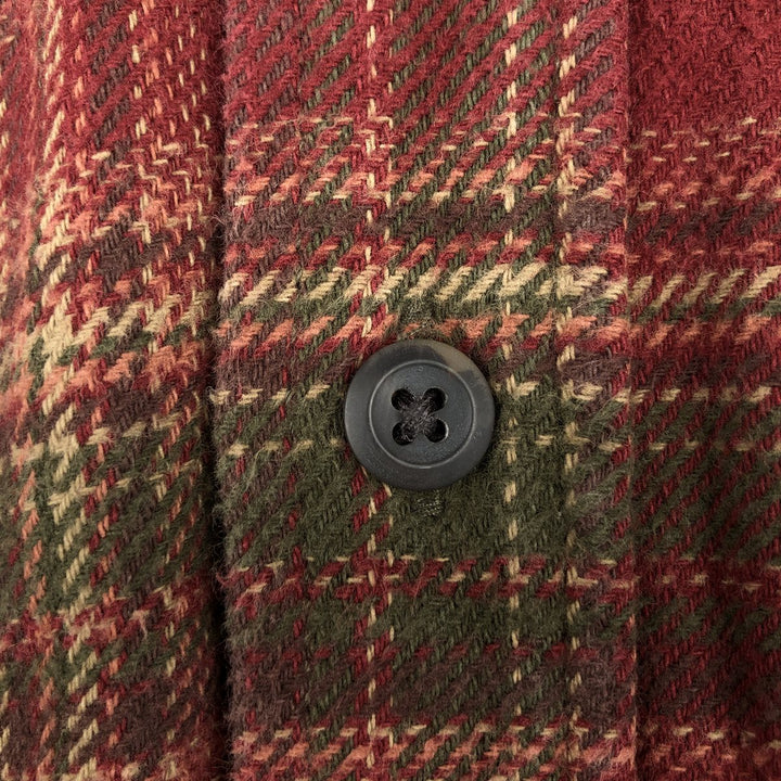 Orvis Men's Medium Long Sleeve Flannel Check Shirt, Heavyweight cotton red type Vintage Second Hand