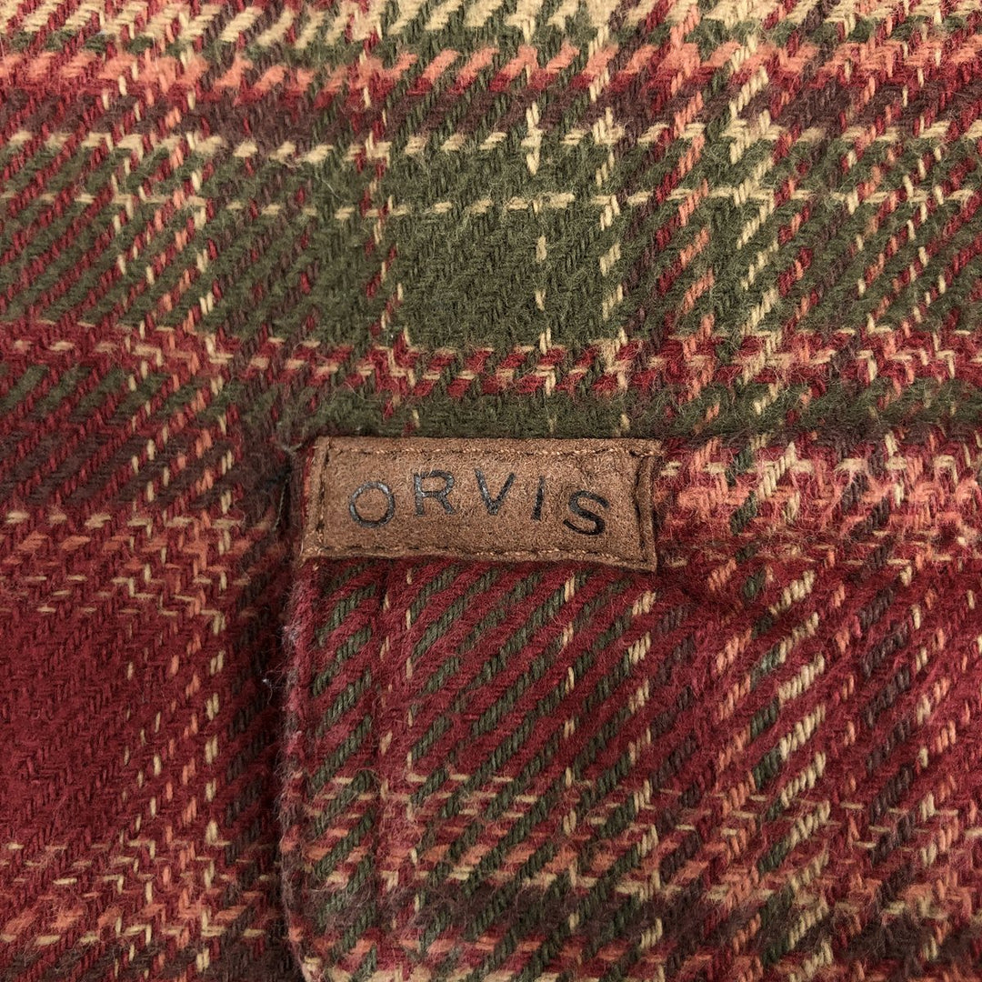 Orvis Men's Medium Long Sleeve Flannel Check Shirt, Heavyweight cotton red type Vintage Second Hand