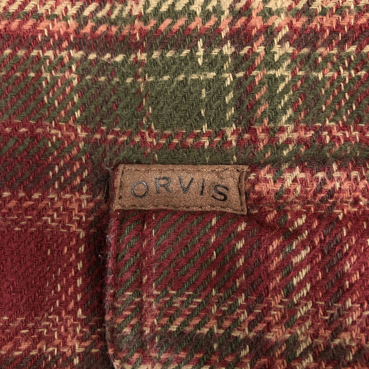 Orvis Men's Medium Long Sleeve Flannel Check Shirt, Heavyweight cotton red type Vintage Second Hand