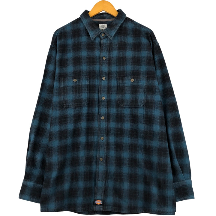 Dickies Ombre Check Long Sleeve Flannel Check Shirt, Men's XXL cotton blue type Vintage Second Hand