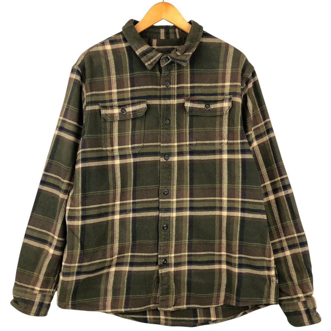 ORVIS Long Sleeve Flannel Check Shirt, Men's XL Size cotton Khaki type Vintage Second Hand