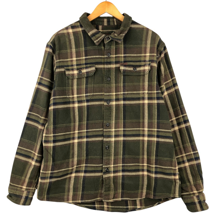 ORVIS Long Sleeve Flannel Check Shirt, Men's XL Size cotton Khaki type Vintage Second Hand