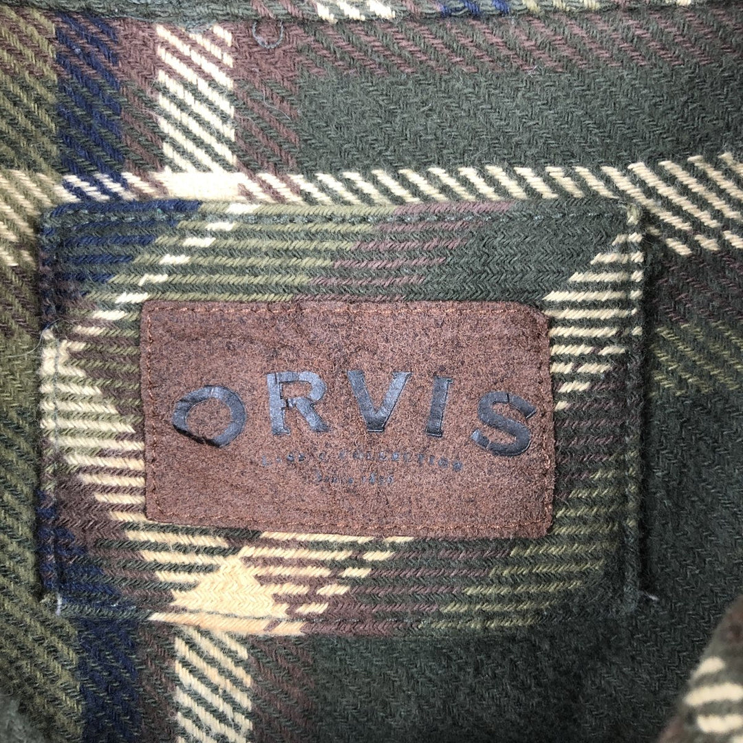 ORVIS Long Sleeve Flannel Check Shirt, Men's XL Size cotton Khaki type Vintage Second Hand