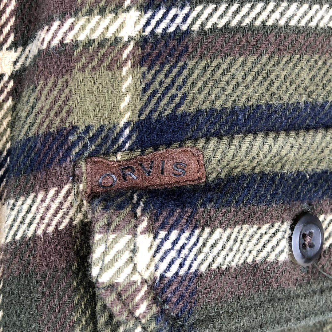 ORVIS Long Sleeve Flannel Check Shirt, Men's XL Size cotton Khaki type Vintage Second Hand