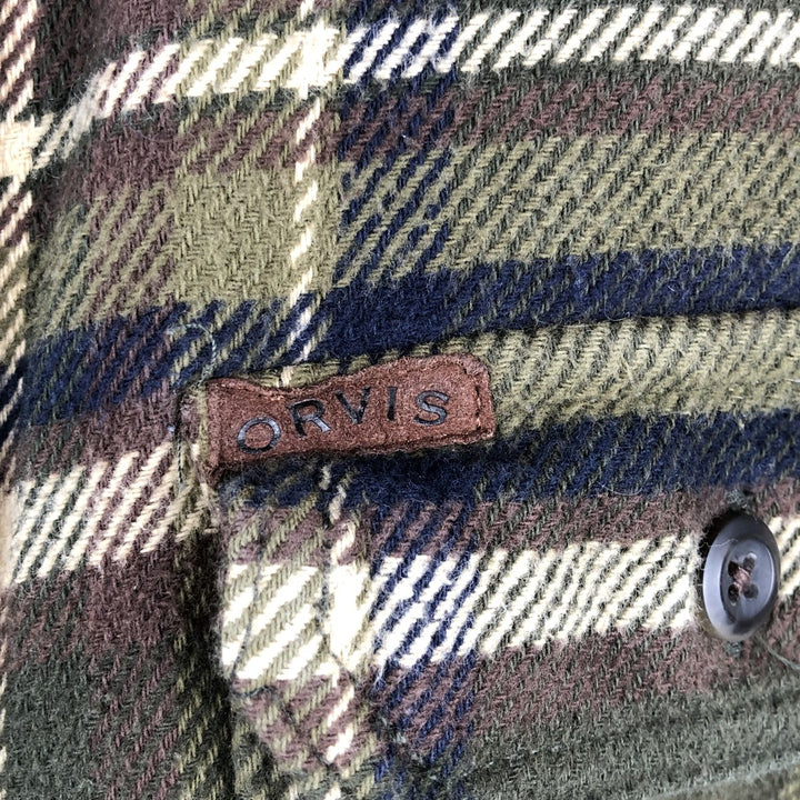 ORVIS Long Sleeve Flannel Check Shirt, Men's XL Size cotton Khaki type Vintage Second Hand