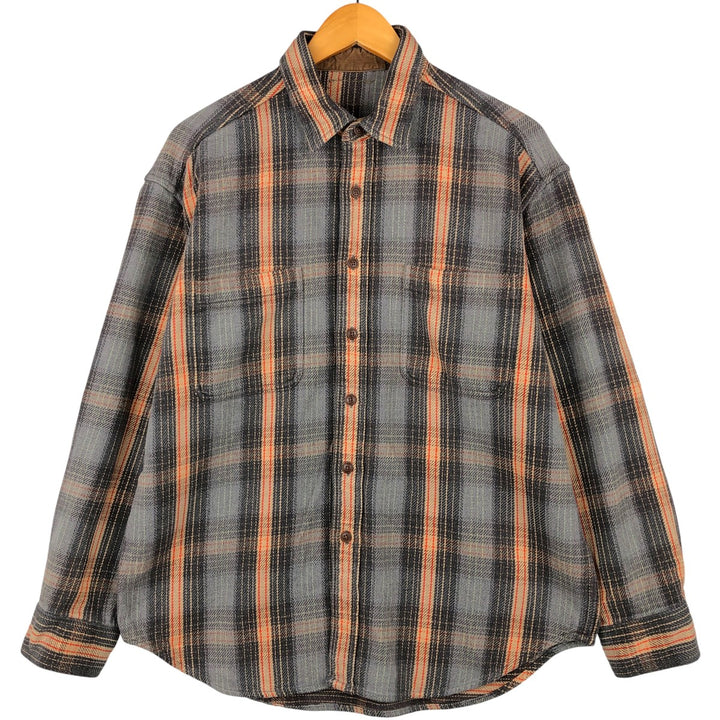 Long sleeve flannel check shirt, men's size L cotton gray type Vintage Second Hand