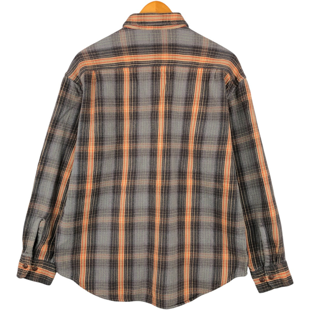 Long sleeve flannel check shirt, men's size L cotton gray type Vintage Second Hand