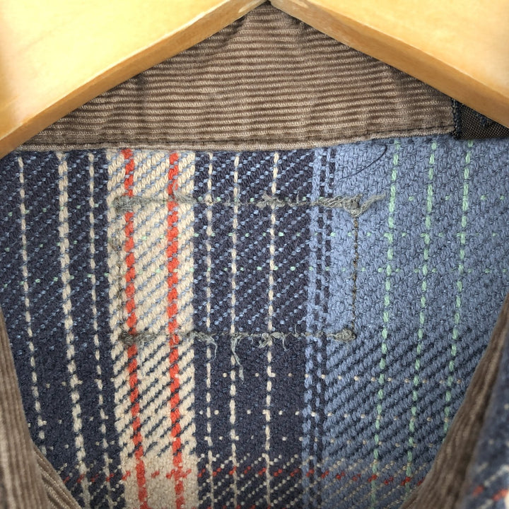 Long sleeve flannel check shirt, men's size L cotton gray type Vintage Second Hand