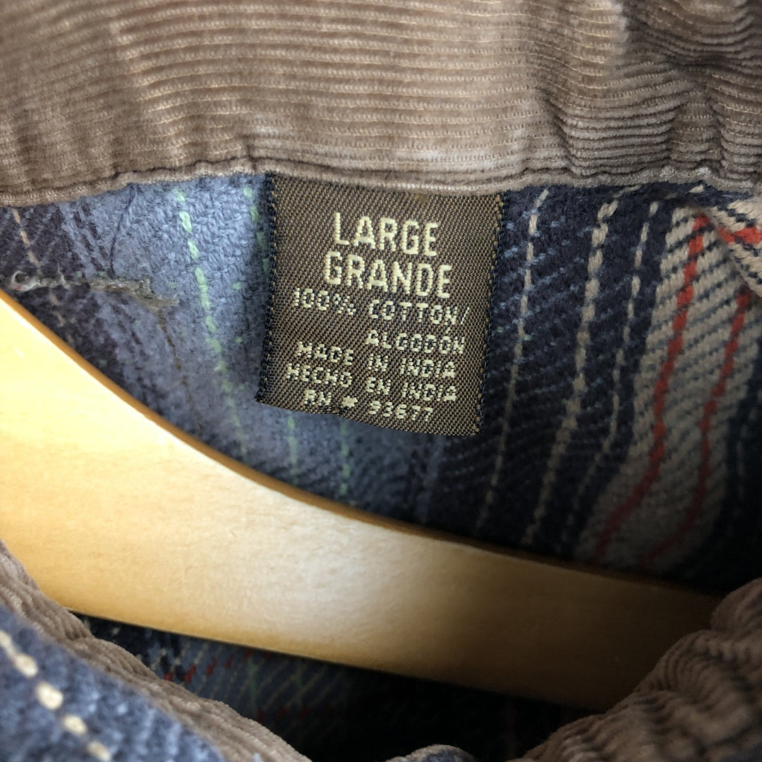 Long sleeve flannel check shirt, men's size L cotton gray type Vintage Second Hand