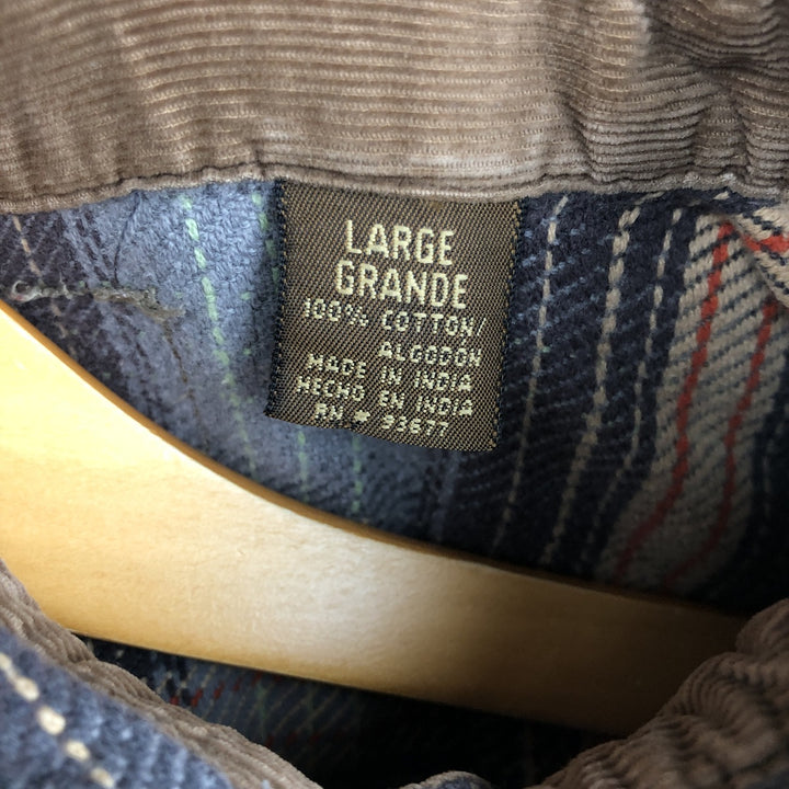 Long sleeve flannel check shirt, men's size L cotton gray type Vintage Second Hand