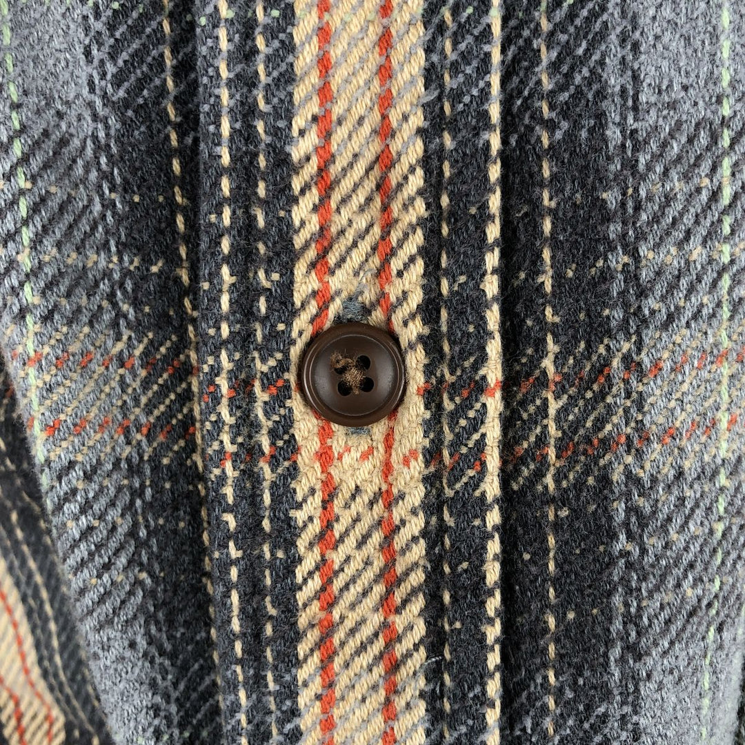 Long sleeve flannel check shirt, men's size L cotton gray type Vintage Second Hand