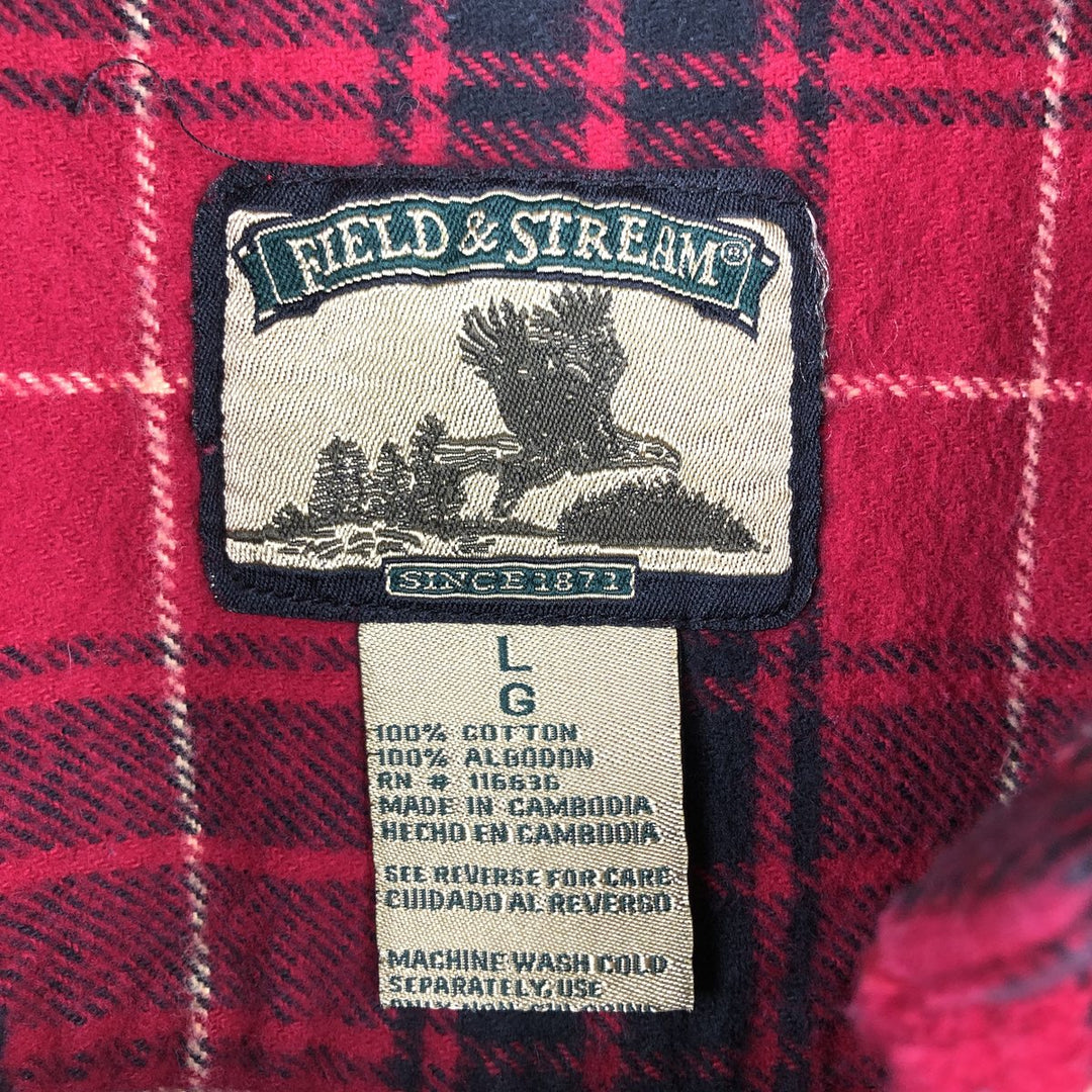 FIELD AND STREAM Long Sleeve Flannel Check Shirt, Men's Size L cotton red type Vintage Second Hand