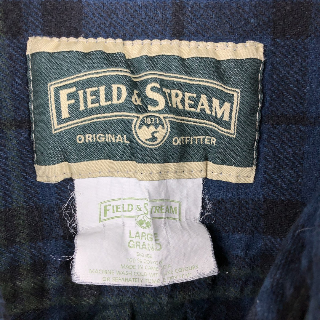 FIELD AND STREAM Long Sleeve Flannel Check Shirt, Men's Size L cotton Green type dark green Vintage Second Hand