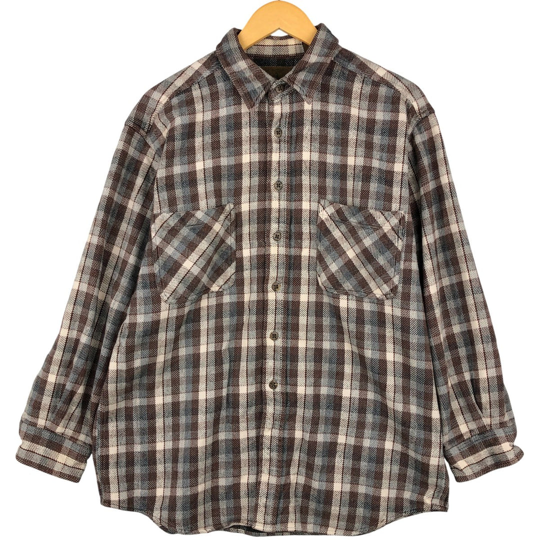 St. John's Bay Long Sleeve Flannel Check Shirt, Men's Size L cotton brown type Vintage Second Hand