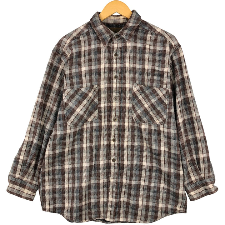 St. John's Bay Long Sleeve Flannel Check Shirt, Men's Size L cotton brown type Vintage Second Hand