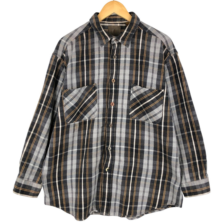 90'S St. John's Bay Check Pattern Long Sleeve Button-Down Heavy Flannel Shirt, Men's Size XL cotton gray type Vintage Second Hand