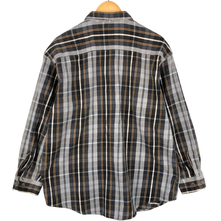90'S St. John's Bay Check Pattern Long Sleeve Button-Down Heavy Flannel Shirt, Men's Size XL cotton gray type Vintage Second Hand