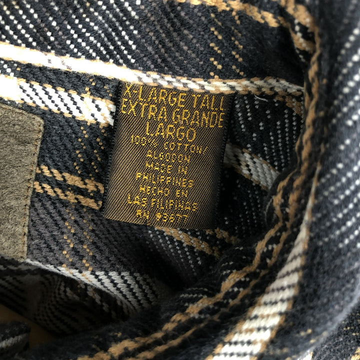 90'S St. John's Bay Check Pattern Long Sleeve Button-Down Heavy Flannel Shirt, Men's Size XL cotton gray type Vintage Second Hand