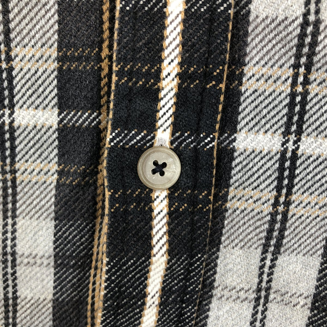 90'S St. John's Bay Check Pattern Long Sleeve Button-Down Heavy Flannel Shirt, Men's Size XL cotton gray type Vintage Second Hand