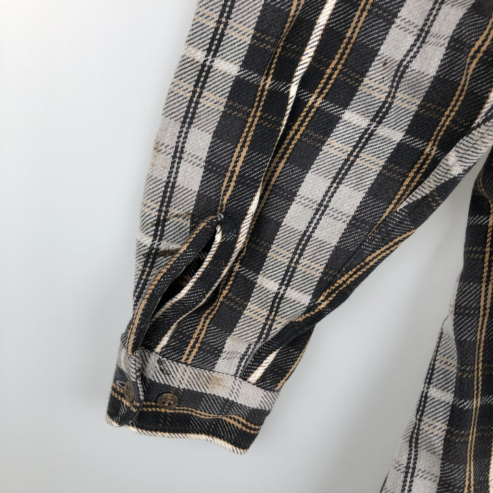 90'S St. John's Bay Check Pattern Long Sleeve Button-Down Heavy Flannel Shirt, Men's Size XL cotton gray type Vintage Second Hand