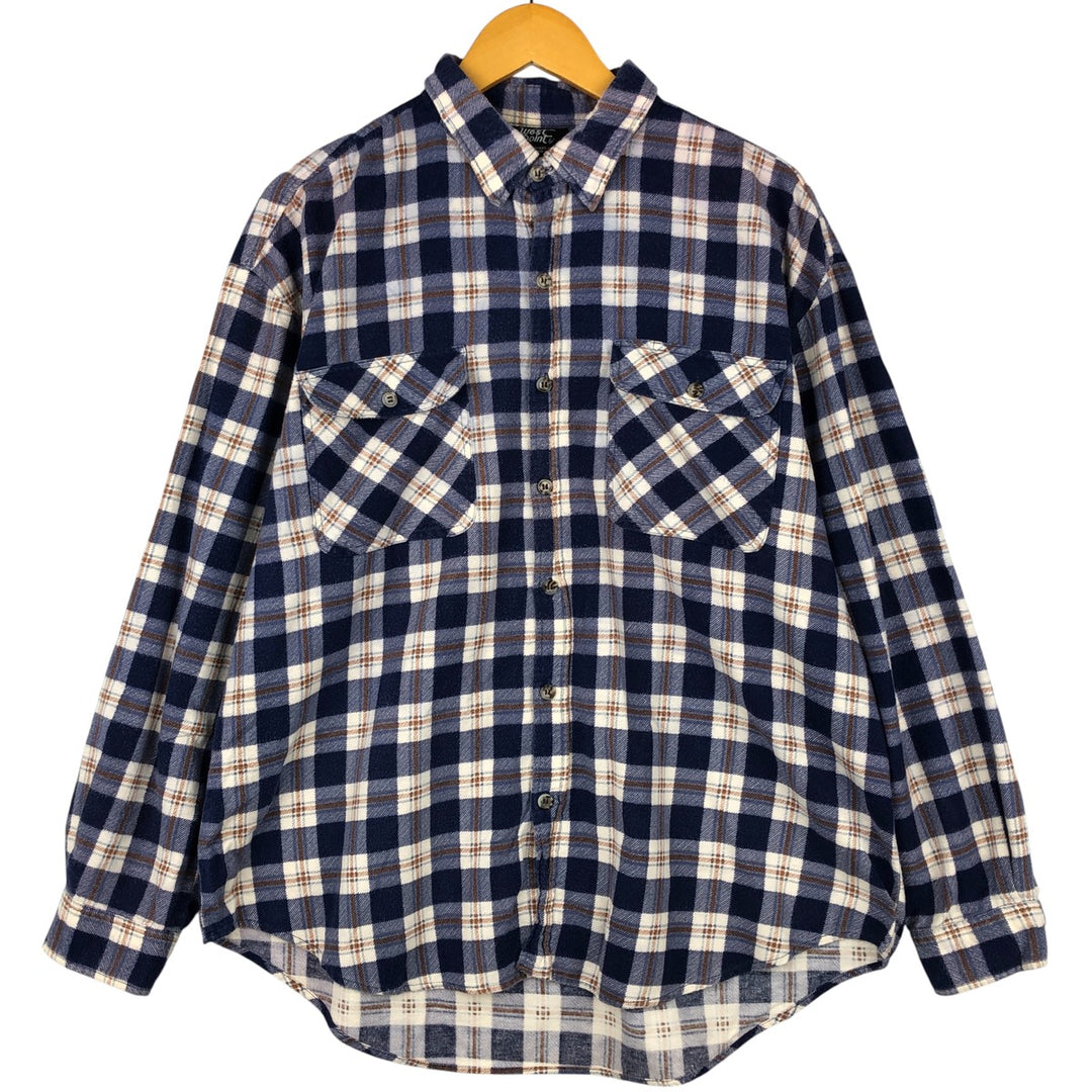 West Point Long Sleeve Flannel Check Shirt, Men's XL cotton navy blue type Vintage Second Hand