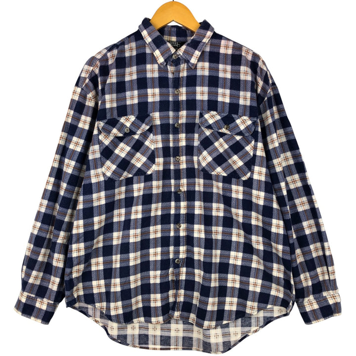 West Point Long Sleeve Flannel Check Shirt, Men's XL cotton navy blue type Vintage Second Hand