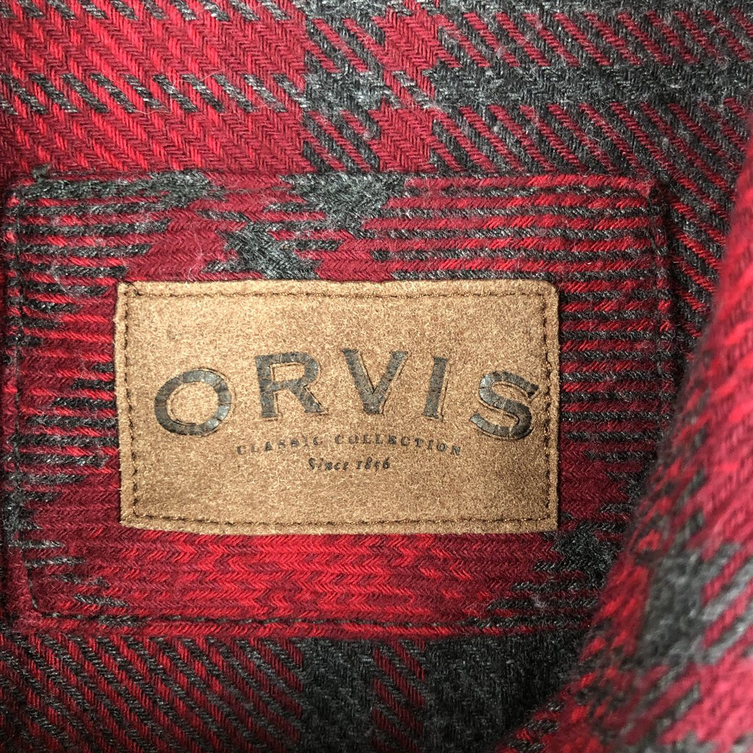 Orvis Wide Collar Long Sleeve Heavy Flannel Shirt, Men's Size Medium cotton red type Vintage Second Hand