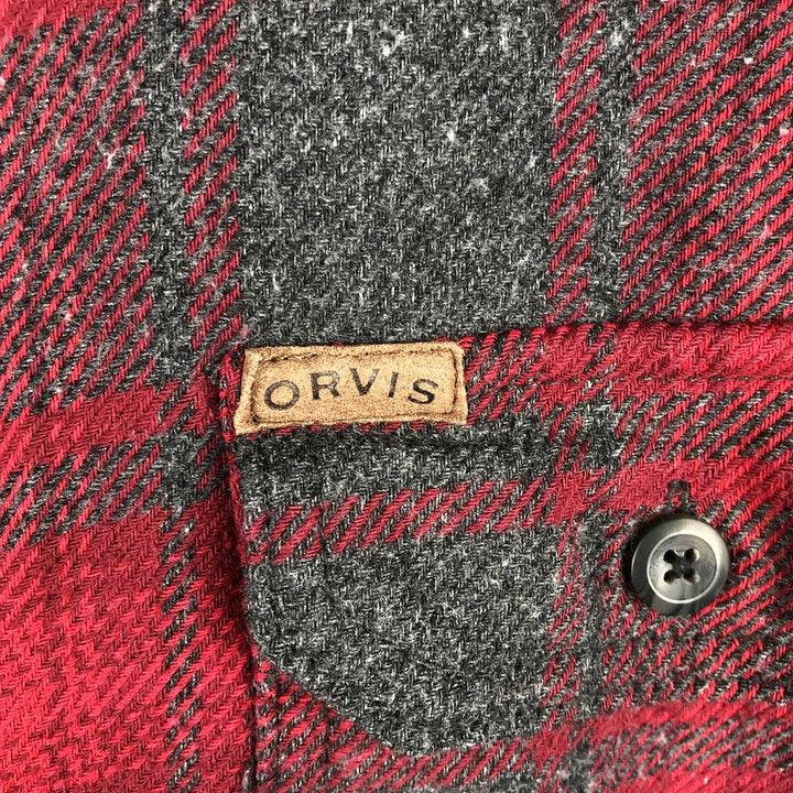 Orvis Wide Collar Long Sleeve Heavy Flannel Shirt, Men's Size Medium cotton red type Vintage Second Hand