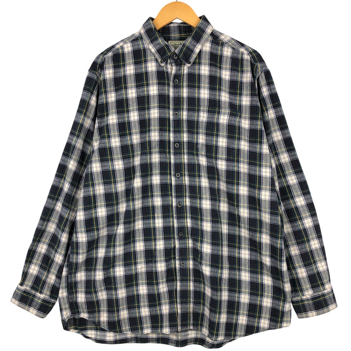 LLBean Long Sleeve Button Down Flannel Check Shirt Men's XL cotton navy blue type Vintage Second Hand