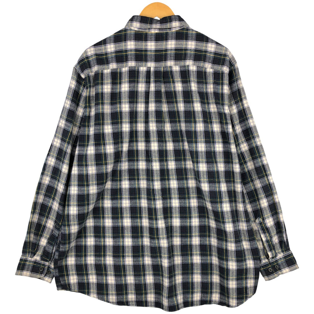 LLBean Long Sleeve Button Down Flannel Check Shirt Men's XL cotton navy blue type Vintage Second Hand