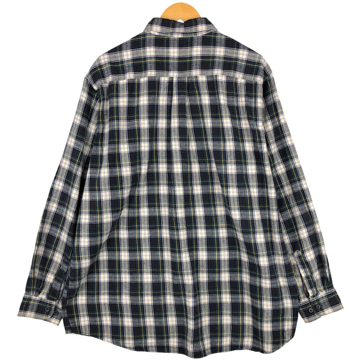 LLBean Long Sleeve Button Down Flannel Check Shirt Men's XL cotton navy blue type Vintage Second Hand