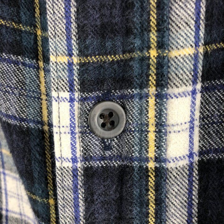 LLBean Long Sleeve Button Down Flannel Check Shirt Men's XL cotton navy blue type Vintage Second Hand