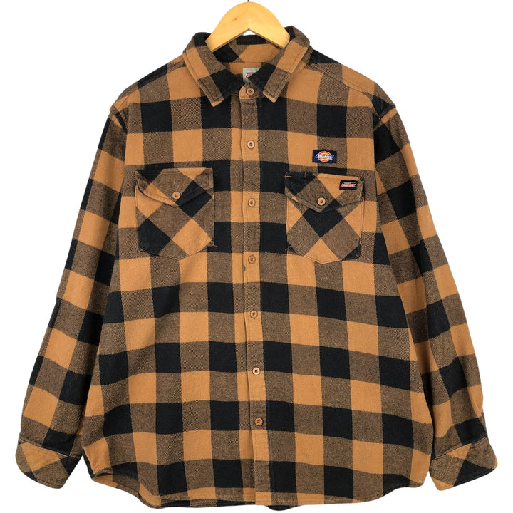 Dickies Buffalo Check Long Sleeve Heavy Flannel Check Shirt, Men's Size XL cotton ocher yellow type Vintage Second Hand