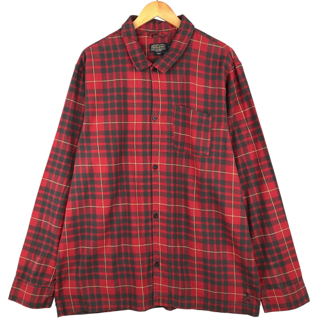 Pendleton Long Sleeve Flannel Check Shirt, Box Shirt, Men's XL cotton red type Vintage Second Hand