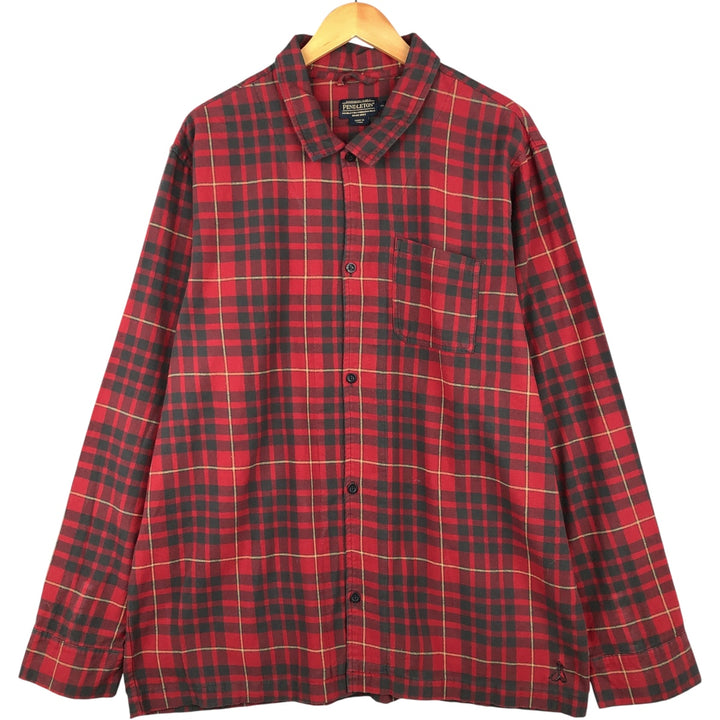 Pendleton Long Sleeve Flannel Check Shirt, Box Shirt, Men's XL cotton red type Vintage Second Hand