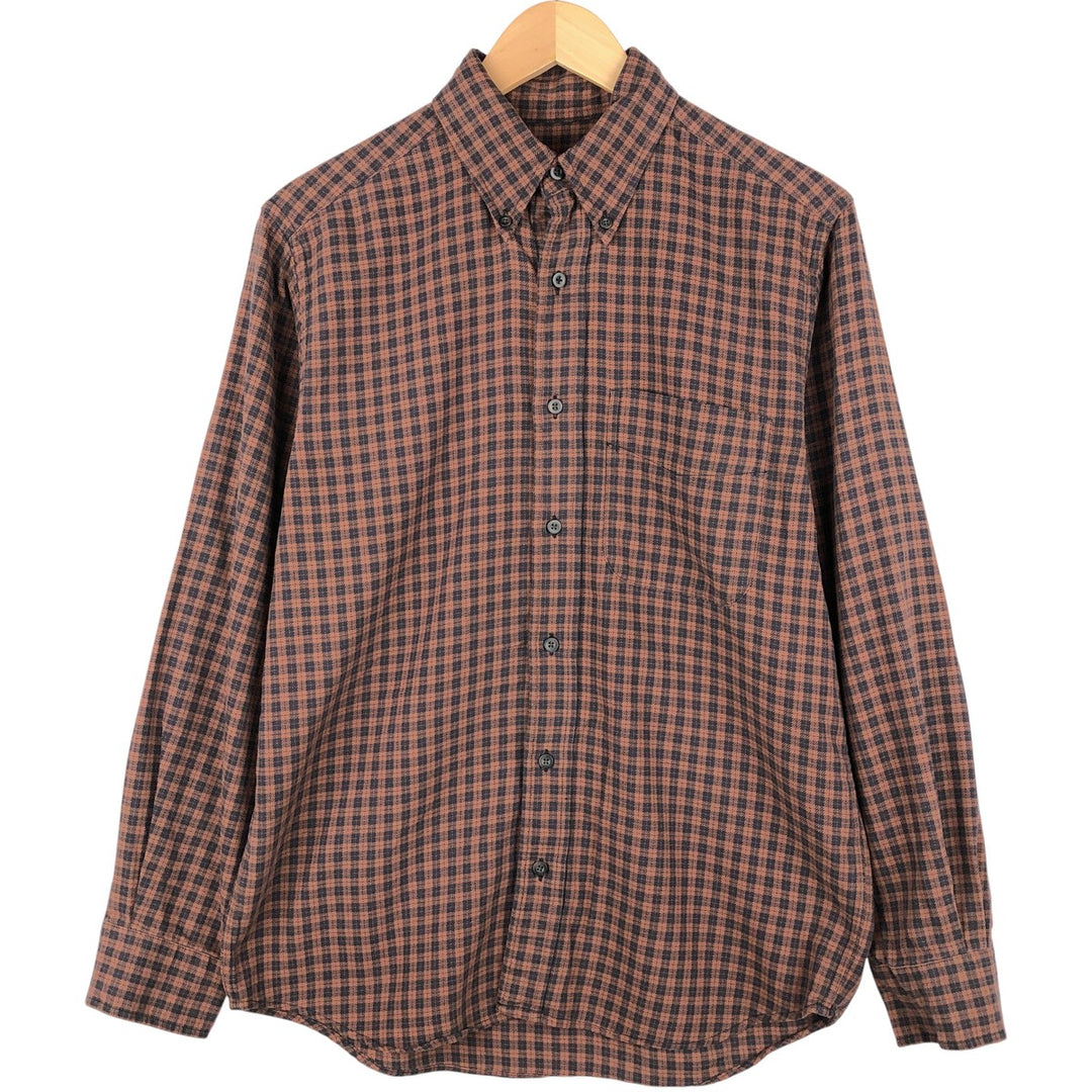 2000'S Eddie Bauer Relaxed Fit Check Pattern Long Sleeve Light Flannel Shirt, Men's Size Small cotton brown type Vintage Second Hand