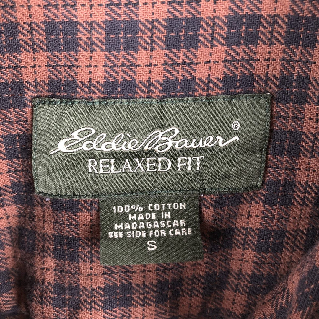 2000'S Eddie Bauer Relaxed Fit Check Pattern Long Sleeve Light Flannel Shirt, Men's Size Small cotton brown type Vintage Second Hand