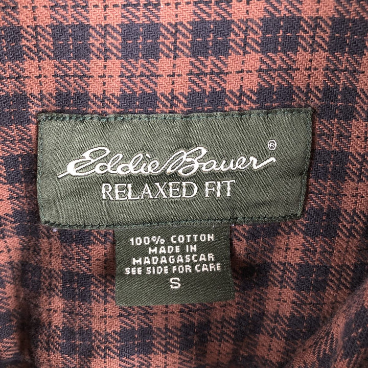 2000'S Eddie Bauer Relaxed Fit Check Pattern Long Sleeve Light Flannel Shirt, Men's Size Small cotton brown type Vintage Second Hand