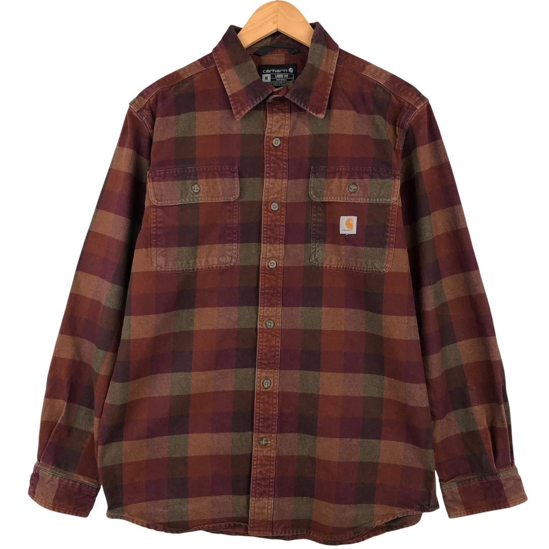 Carhartt Loose Fit Long Sleeve Heavy Flannel Check Shirt, Men's Size Medium cotton brown type Vintage Second Hand