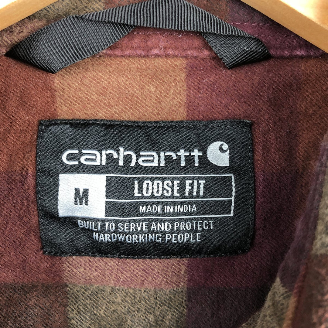 Carhartt Loose Fit Long Sleeve Heavy Flannel Check Shirt, Men's Size Medium cotton brown type Vintage Second Hand