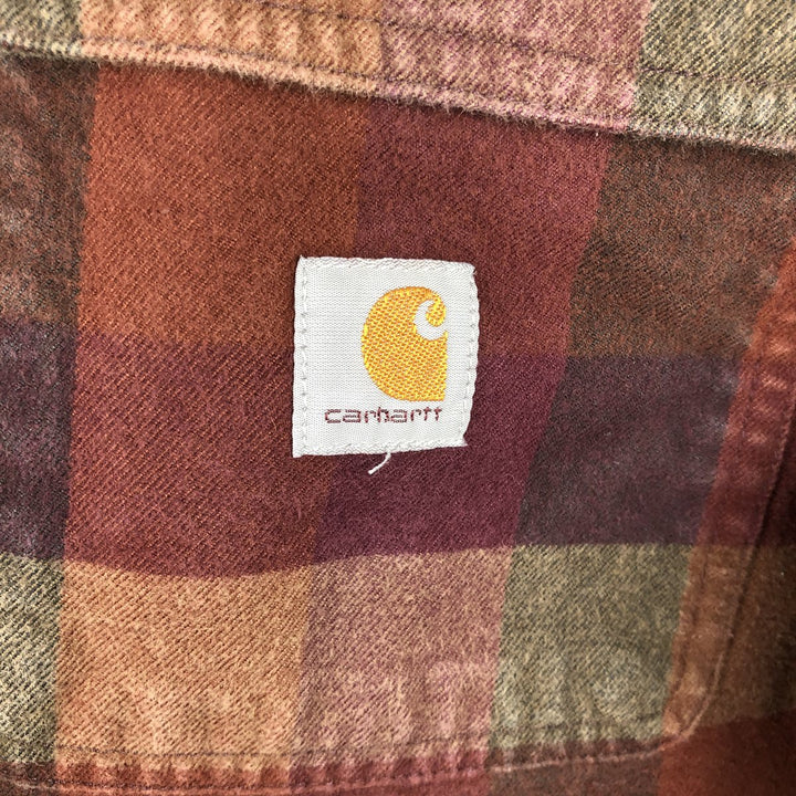 Carhartt Loose Fit Long Sleeve Heavy Flannel Check Shirt, Men's Size Medium cotton brown type Vintage Second Hand