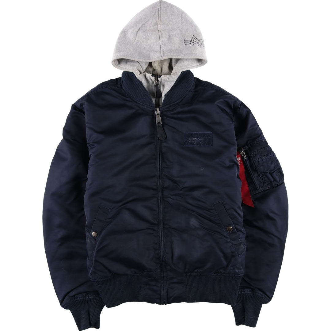 Civilian Alpha MA-1 style padded hooded military flight jacket, men's size L Nylon navy blue type Vintage Second Hand