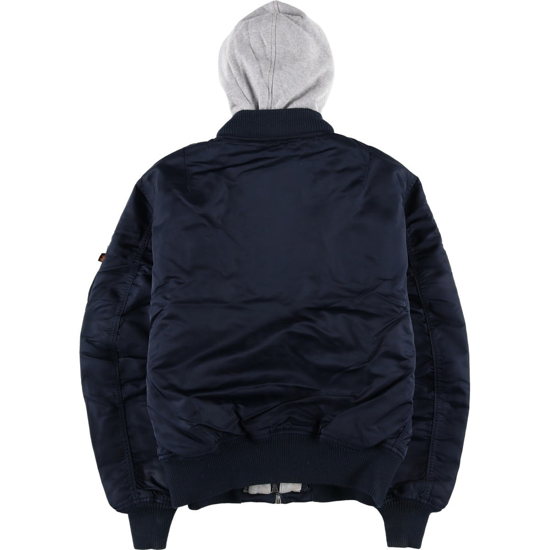 Civilian Alpha MA-1 style padded hooded military flight jacket, men's size L Nylon navy blue type Vintage Second Hand