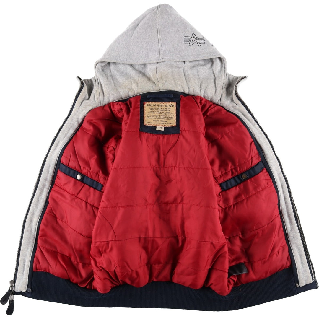 Civilian Alpha MA-1 style padded hooded military flight jacket, men's size L Nylon navy blue type Vintage Second Hand