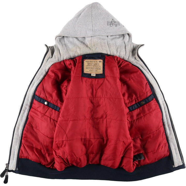 Civilian Alpha MA-1 style padded hooded military flight jacket, men's size L Nylon navy blue type Vintage Second Hand