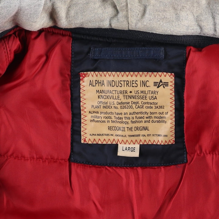 Civilian Alpha MA-1 style padded hooded military flight jacket, men's size L Nylon navy blue type Vintage Second Hand