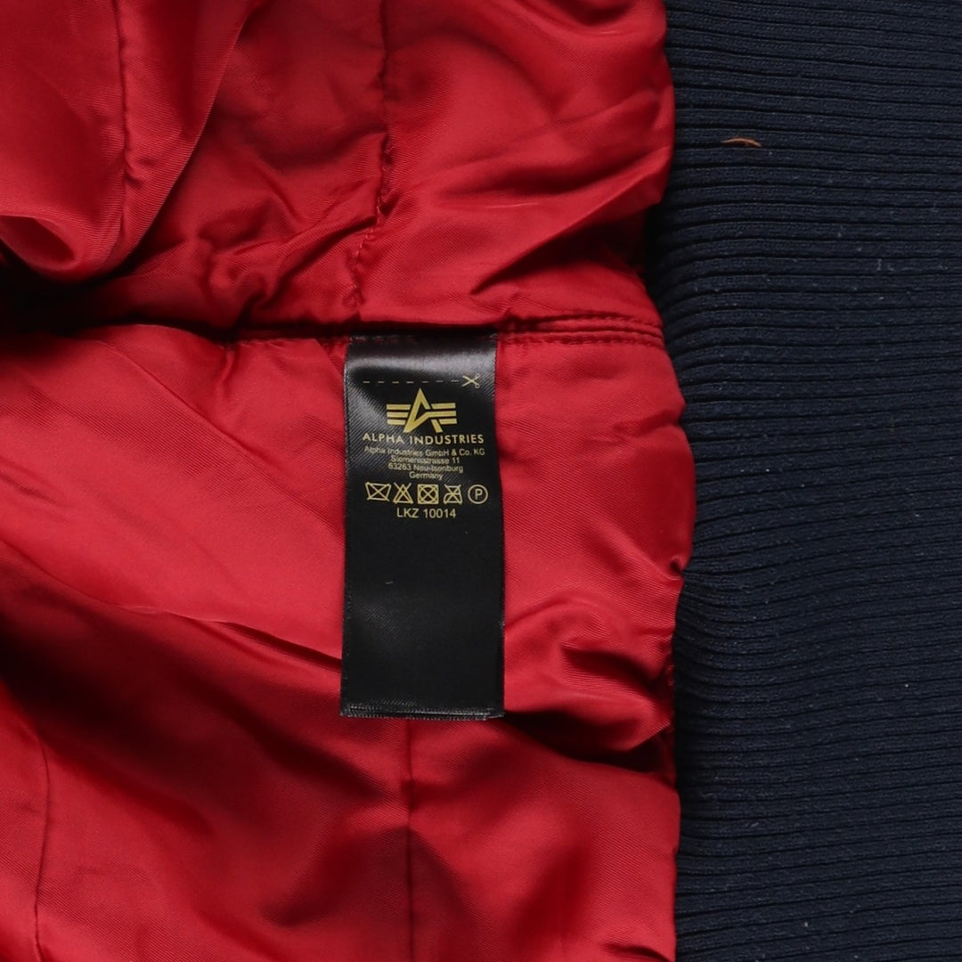 Civilian Alpha MA-1 style padded hooded military flight jacket, men's size L Nylon navy blue type Vintage Second Hand