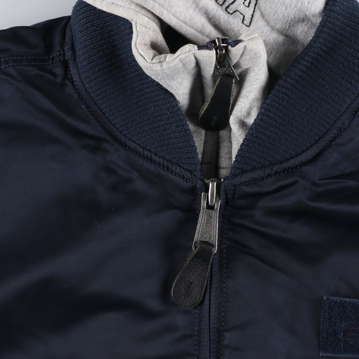 Civilian Alpha MA-1 style padded hooded military flight jacket, men's size L Nylon navy blue type Vintage Second Hand
