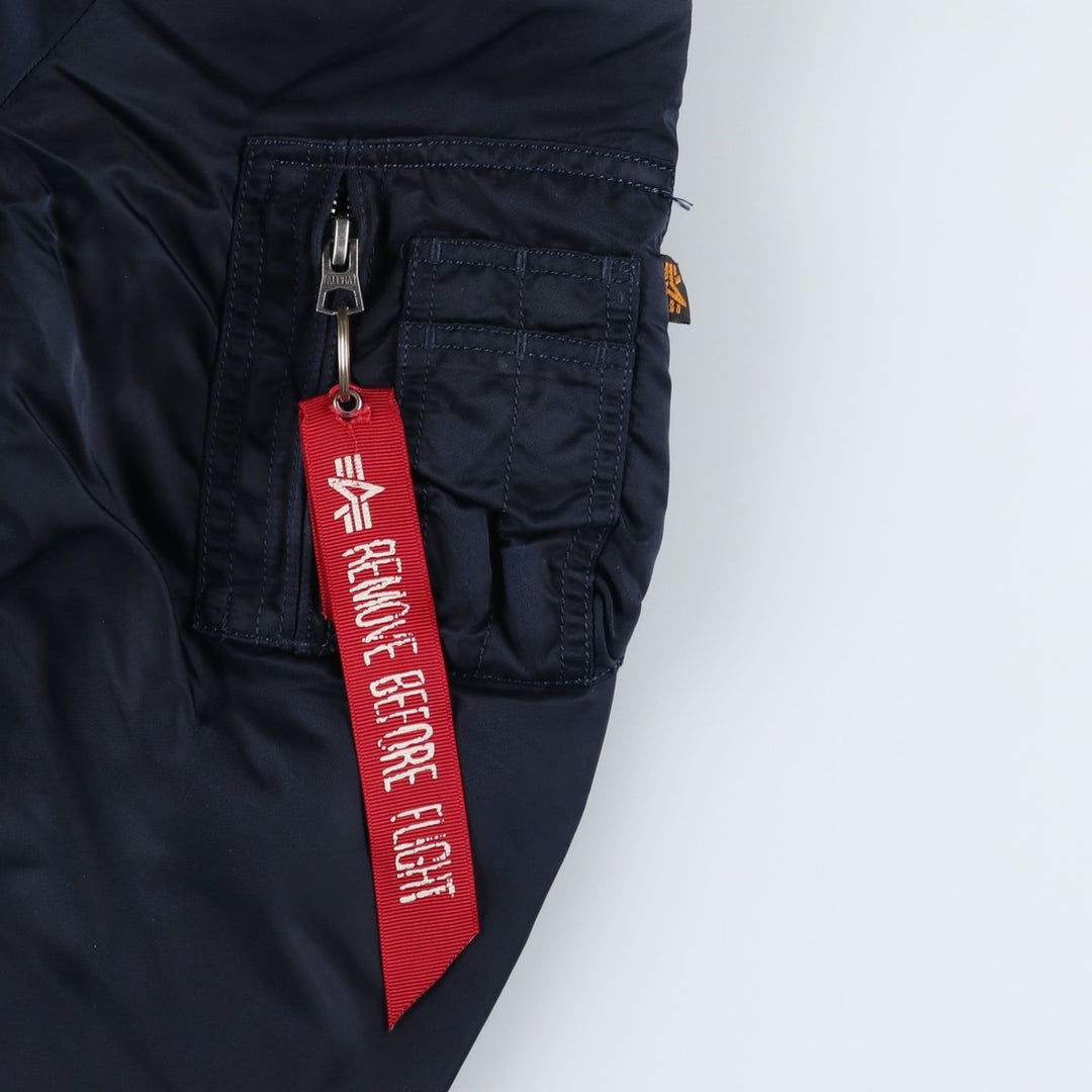 Civilian Alpha MA-1 style padded hooded military flight jacket, men's size L Nylon navy blue type Vintage Second Hand